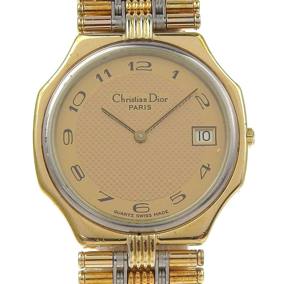 Christian Dior Date Watch 45.15.01 Gold-Plated Quartz Analog Display Gold Dia...